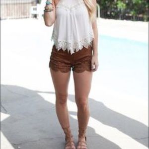 Tan suede high waisted eyelet shorts